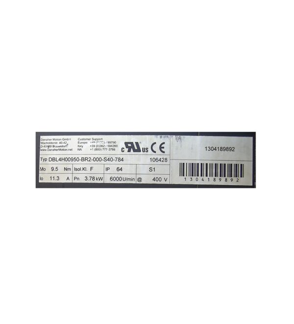 DBL4-H-00950-BR2-000-S40 servomotor 9.5Nm 6000rpm 560V